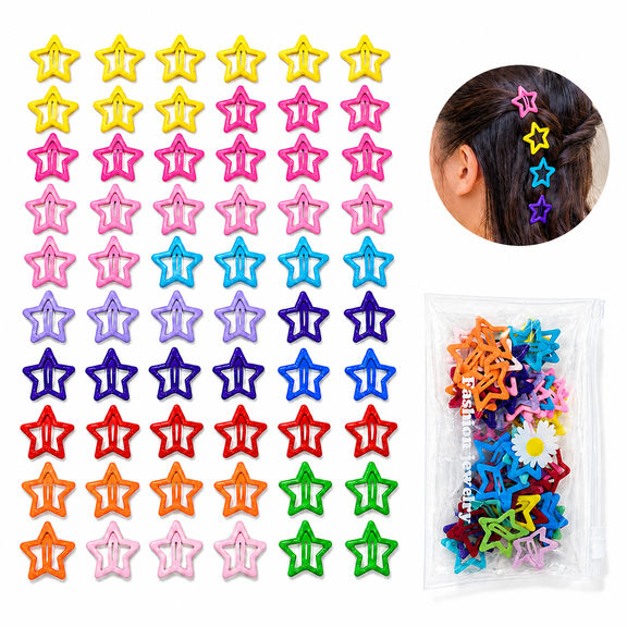 Star Hair Clips,60PCS Colorful Metal Snap Barrettes,NonSlip Y2K Hair Accessories for Women Girls Kids Braids Ponytails Bangs Daily Party Fun 1.26 Inch