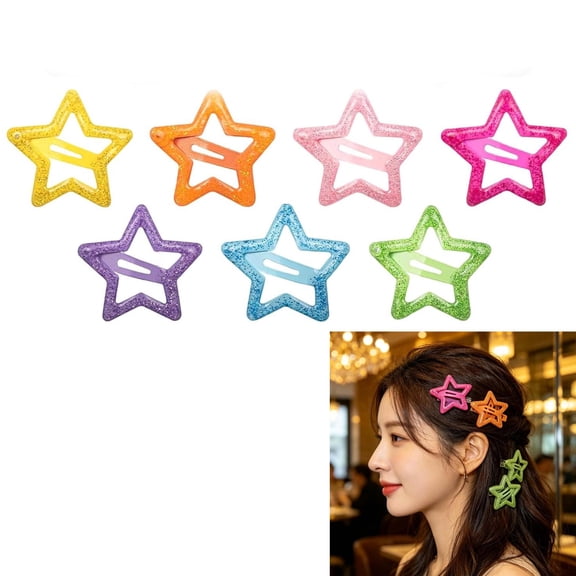 Star Hair Clips, 70-Pack Star Barrettes, Glitter Snap Barrettes for Girls & Women, 7 Colors Metal Hair Clips for Bangs, Braids