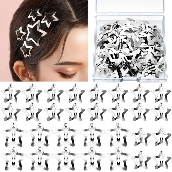 Star Hair Clips and Barrettes Set - 20 pcs 1.22" Y2K Hair Accessories, 10 pcs 1.61" Silver Clips for Girls Women, Rave Accessories, Non-Slip Metal Snap Hair Clips