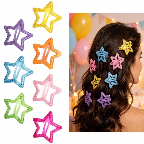 Star Hair Clips,Hair Accessories For Girls,70-Pack Star Barrettes, Glitter Snap Barrettes for Women, 7 Colors Metal Hair Clips for Bangs, Braids