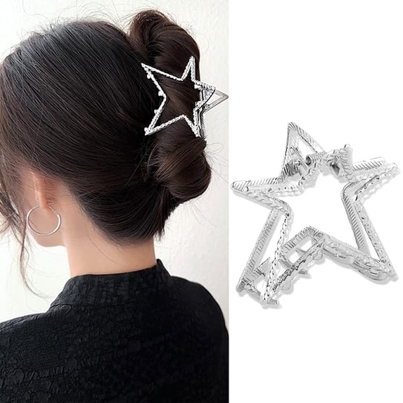 Star Hair Clips Metal Alloy Hair Claw Clips Hollow Star Hair Jaw Clamp Hair Clips for Styling Hair Clamp Clips Hair Decorations for Women Girls 1PC Hairpin,Silver