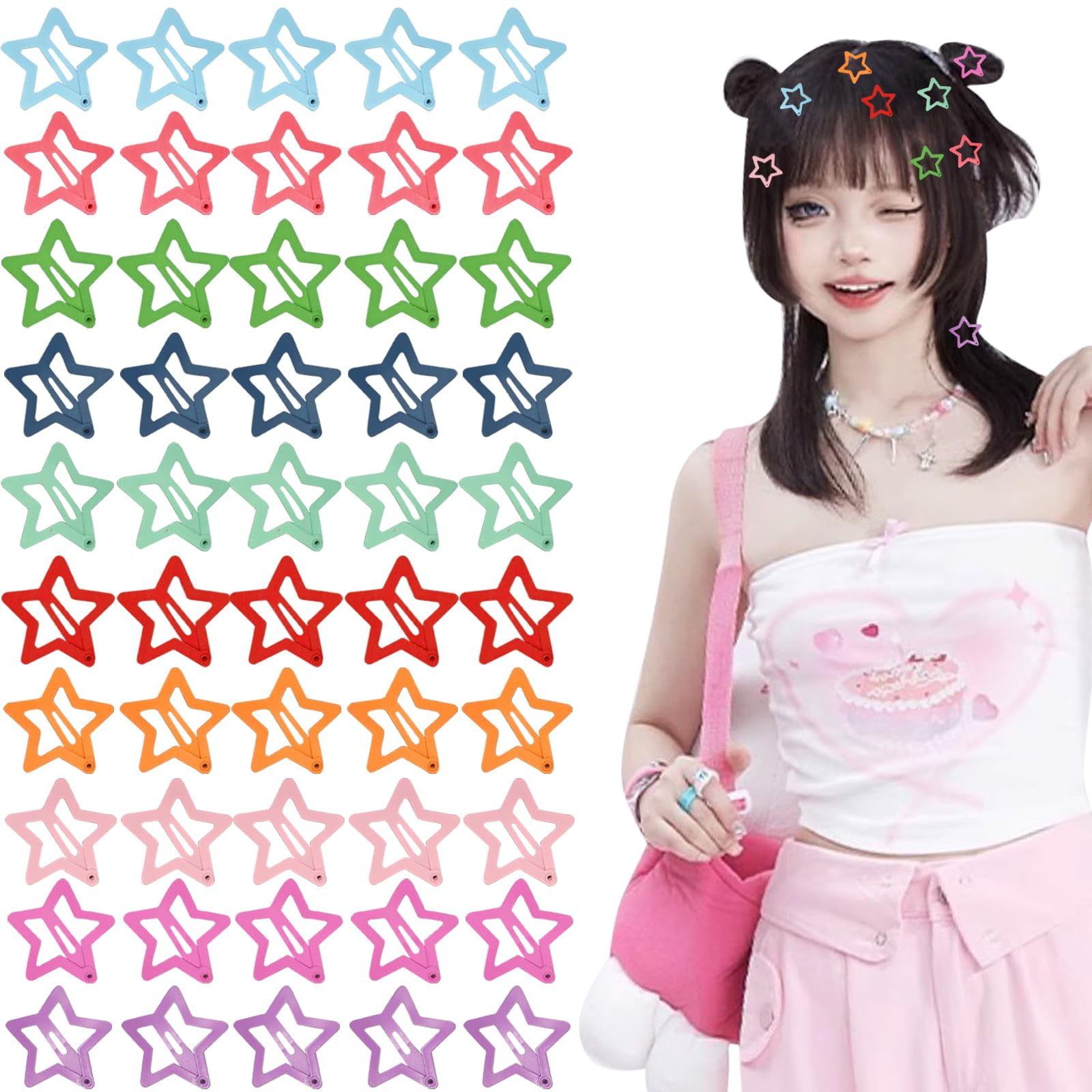 LIMI feu STAR HAIR PIN スターヘアピン Star Hair Clips Set of 100, Metal Star Snap Hair Clips, Star Clips