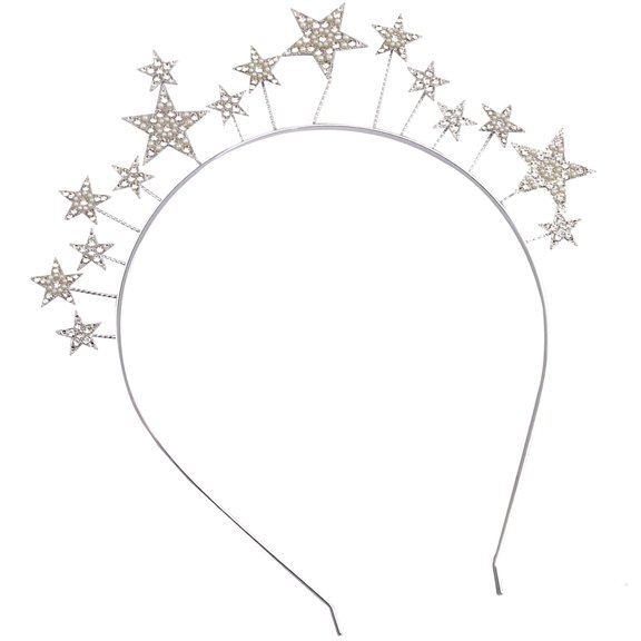 Star Halo Crown Crystal Goddess Headband Alloy Rhinestones Pearl s Bridal Wedding Tiara Headpiece Hair Accessories for Women Engagement Costume Cosplay Party Prom