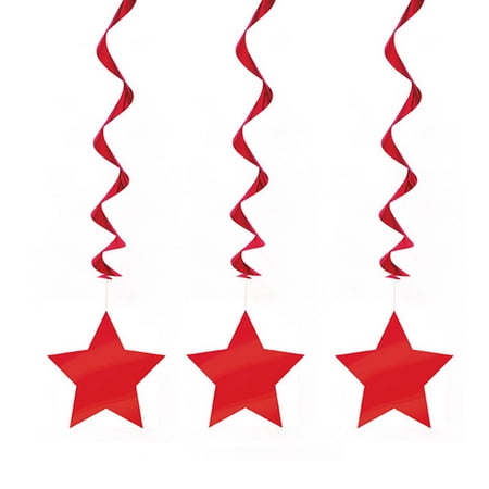 Star Hanging Decorations, 26 in, Red, 3ct