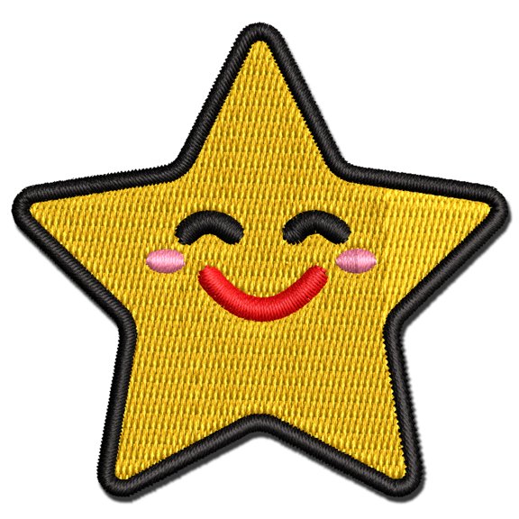 Star Happy Face Emoticon Applique Multi-Color Embroidered Hook & Loop Patch - 3.5 Inch Large
