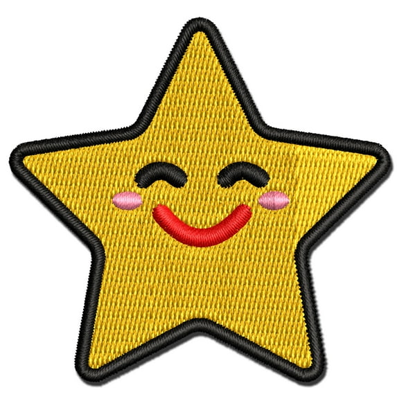 Star Happy Face Emoticon Applique Multi-Color Embroidered Iron-On Patch - 2.0 Inch Mini