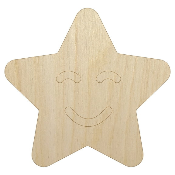 Star Happy Face Emoticon Wood Shape Unfinished Piece Cutout Craft DIY Projects - 6.25 Inch Size - 1/4 Inch Thick