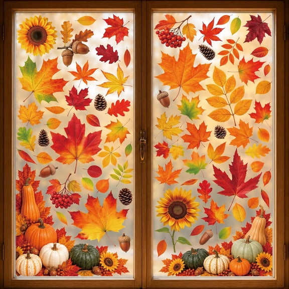 Star Haven Fall Window Clings for Home, Autumn Decor Stickers with Maple Leaves, Pumpkin and Nuts, Fall Decor for Party, Thanksgiving Fall Decorations for Indoor Outdoor Windows