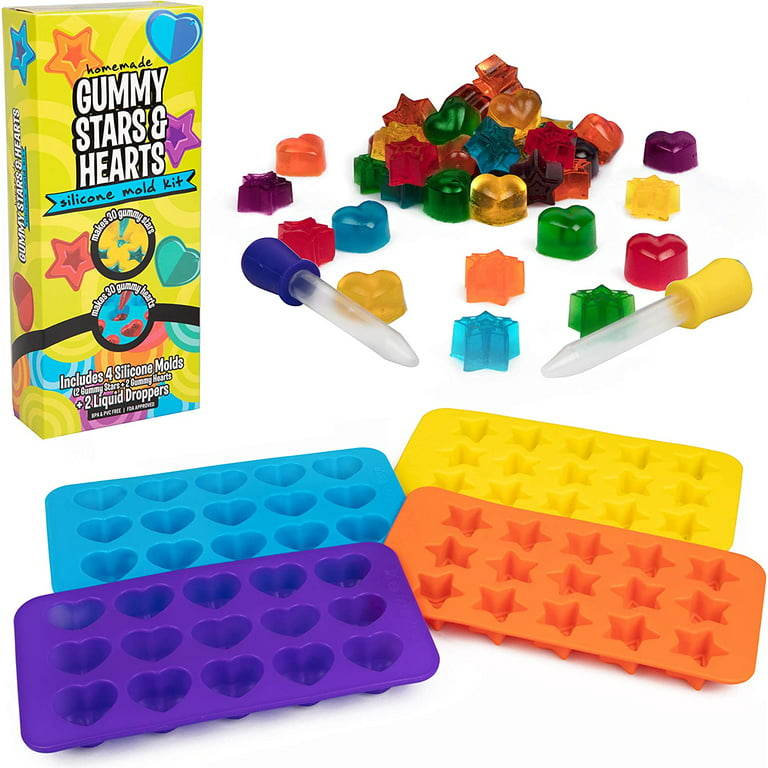 SCS Direct Star & Heart Silicone Gummy Candy Molds, 4 Pack- Nonstick with 2  Droppers for Chocolate, Ice Cubes & More - Makes 140 Candies BPA Free
