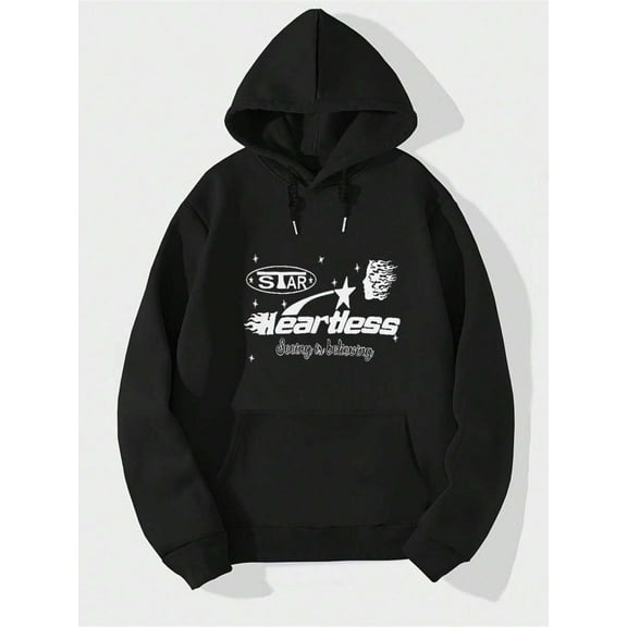 Star Heartless Graphic Men's Casual Letter Print Hoodie With Pocket,Comfortable Soft Long Sleeve Tops Autumn And Winter Warmth, Street FashionUnisex Casual Hoodie