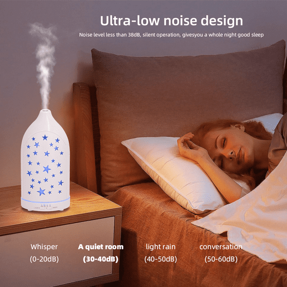 Star Hollow Aromatherapy Diffuser 7-Color LED Quiet Auto Shut Off