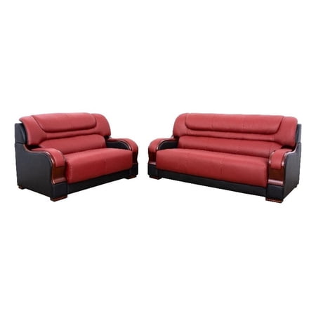 Star Home Living 2 Pieces Genuine Leather Living Room Set in Red