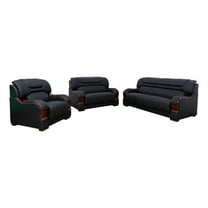 Star Home Living 3 Pieces Genuine Leather Living Room Set in Black