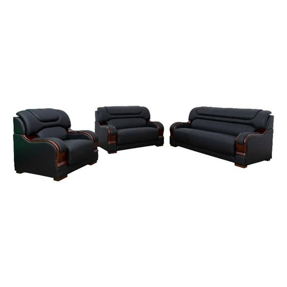Star Home Living 3 Pieces Genuine Leather Living Room Set in Black