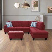 Star Home Living 3PC Flannelette Sectional Sofa with Ottoman Red
