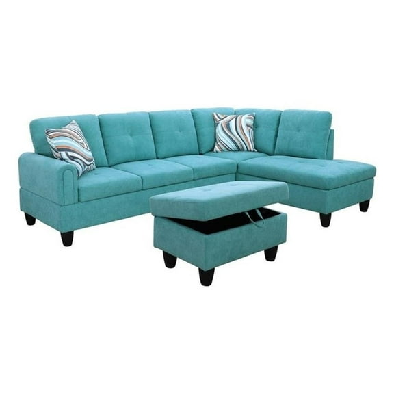 Star Home Living 3PC Flannelette Sectional Sofa with Ottoman (Sea Green)
