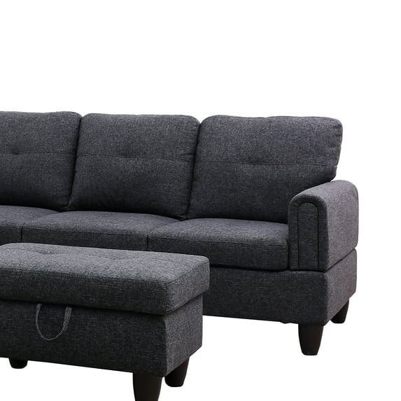 Star Home Living 3PC Sectional Sofa with Ottoman (Black Gray)