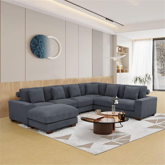 Star Home Living 7-Piece Modern Corduroy Living Room Sofa Set, Dark Gray