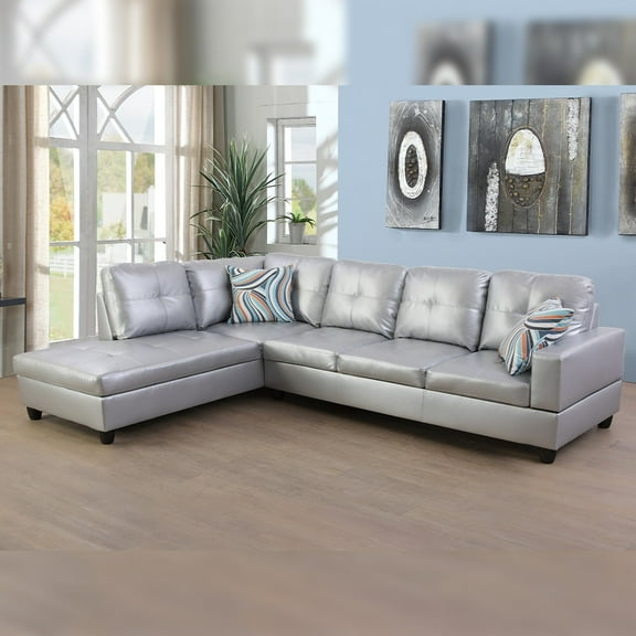 Star Home Living Corp Ben Faux Leather Left Sectional Sofa in Silver White