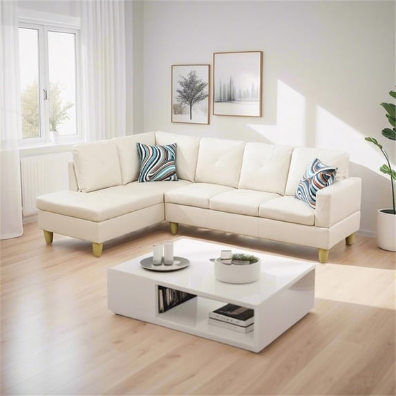 Star Home Living Corp Chris Faux Leather Left Facing Sectional White