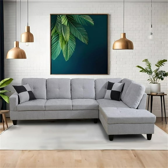 Star Home Living Corp Simon Flannelette Fabric Right Facing Sectional in Gray