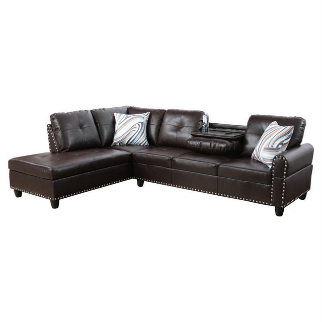 Star Home Living Corp Yolanda Faux Leather Sectional Sofa in Dark Brown