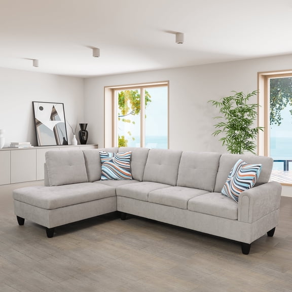 Star Home Living Marseille Linen Fabric Sectional Sofa Set in Gray