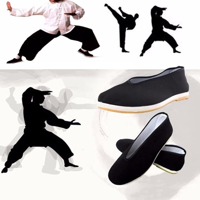 Kids' Traditional Chinese Kung Fu Cloth Shoes - Black Embroidered Flats With Rubber Soles (Unisex)