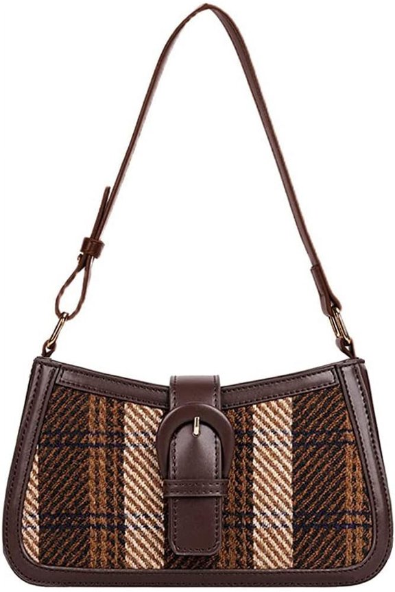 Star Houndstooth Checkered Pattern Shoulder Bags for Women Crescent Crossbody Hobo Handbag  Underarm Purse