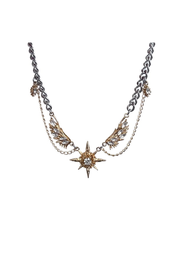 Star Inspired Wing Necklace Versatile Collarbone Chain Alloy Jewelry For Everyday Wear And Special Celebrations
