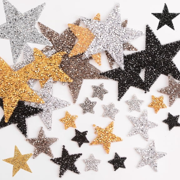 Star Iron on Patches, 32Pcs Five Pointed Star Hot Diamond Cloth Sticker Decorative Patches Clothing Jeans Shoes Hats Repair and Decoration DIY Craft