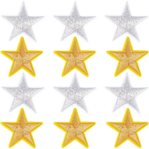 Star Iron on Patches Adhesive Stars Shape Embroidery Cloth Sew on Patch Small Yellow&White Appliques Embellishments 20Pcs Computerized for DIY