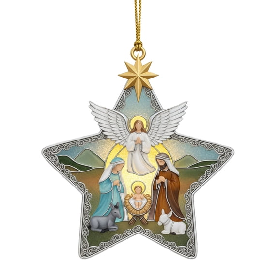 Star Jesus Nativity Acrylic Pendant, Coastal Stained Style Christmas Decor, Handcrafted Acrylic Suncatcher Ornament with Nativity Scene for Christmas Tree & Window Decor