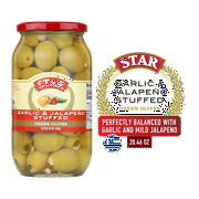Star Jumbo Double Stuffed Olives -Garlic & Jalapeno 20.46oz
