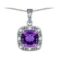 thumbnail image 1 of Star K� 10k White Gold Cushion-Cut Genuine Amethyst Halo Pendant Necklace, 1 of 9