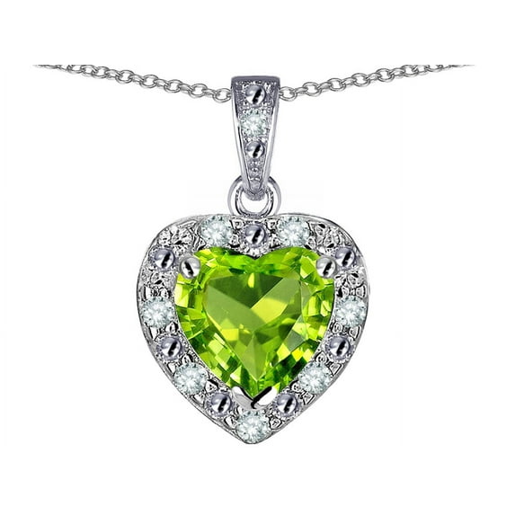 Star K� 10k White Gold Heart Shape Genuine Peridot Halo Pendant Necklace