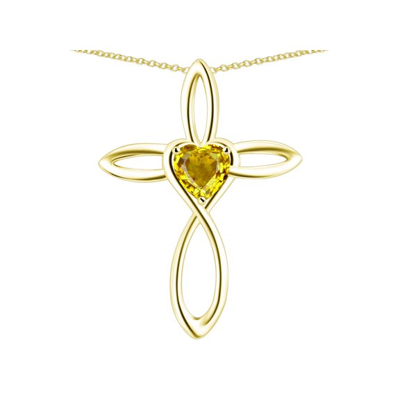 Star K� 14k Gold Infinity Love Cross with Genuine Citrine Heart Stone Pendant Necklace