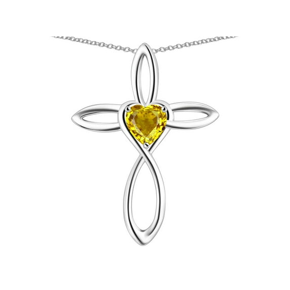 Star K� 14k Gold Infinity Love Cross with Genuine Citrine Heart Stone Pendant Necklace