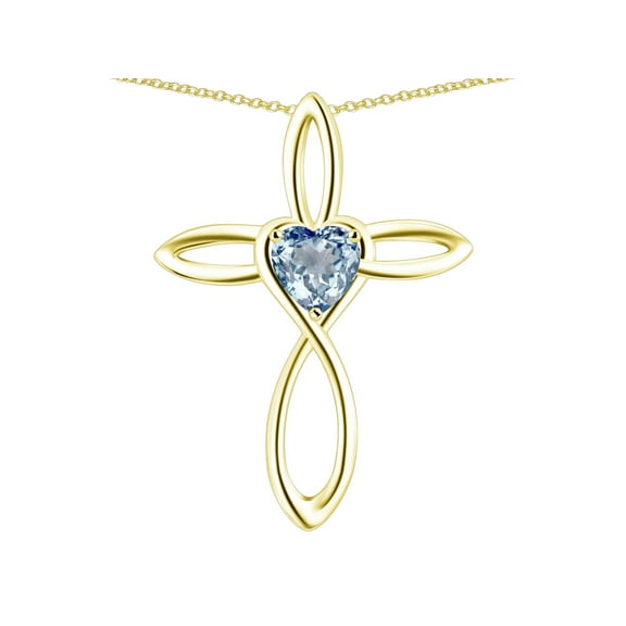 Star K� 14k Gold Infinity Love Cross with Genuine Sky Blue Topaz Heart Stone Pendant Necklace