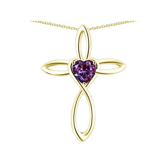 Star K� 14k Gold Infinity Love Cross with Simulated Alexandrite Heart Stone Pendant Necklace