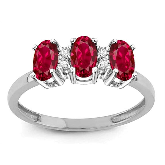 Star K� 3 Three Oval Created Ruby Stones Promise Ring Wedding Band