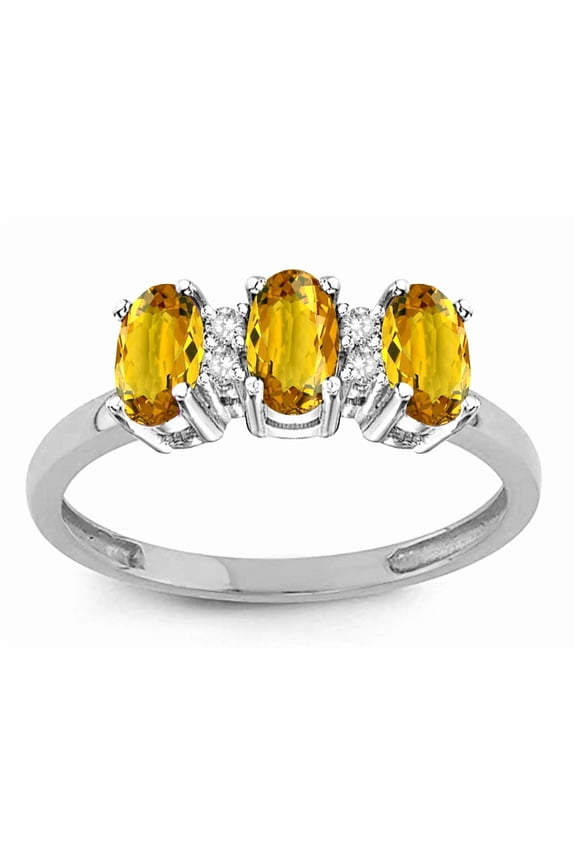 � 3 Three Oval Genuine Citrine Stones Promise Ring Wedding Band