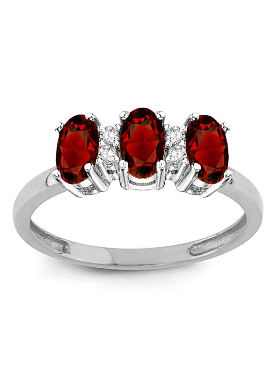 � 3 Three Oval Genuine Garnet Stones Promise Ring Wedding Band
