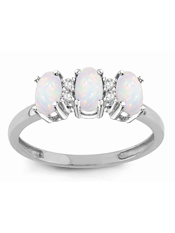 � 3 Three Oval Genuine Opal Stones Promise Ring Wedding Band