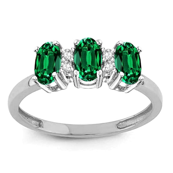 Star K� 3 Three Oval Simulated Emerald Stones Promise Ring Wedding Band