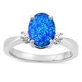 thumbnail image 1 of Star K � 3 Three Stone Oval Created Blue Opal Classic Engagement Promise Ring, 1 of 9