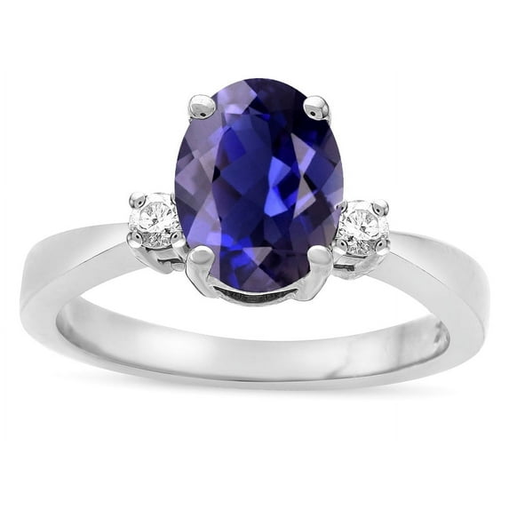 Star K � 3 Three Stone Oval Genuine Iolite Classic Engagement Promise Ring
