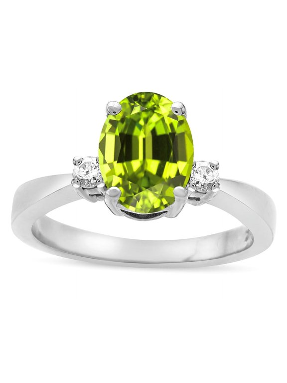 � 3 Three Stone Oval Genuine Peridot Classic Engagement Promise Ring