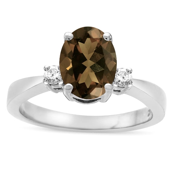 Star K � 3 Three Stone Oval Genuine Smoky Quartz Classic Engagement Promise Ring