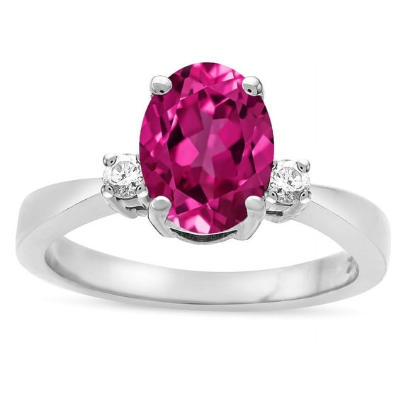 Star K � 3 Three Stone Oval Simulated Pink Tourmaline Classic Engagement Promise Ring